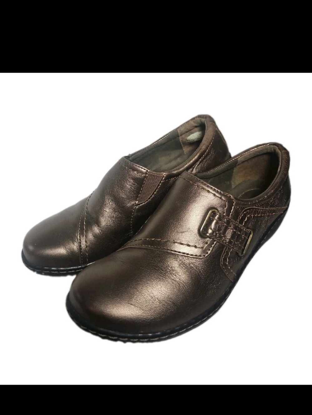 Clarks Ashland Women Sz8M Blush Gold Pewter Metallic Loafer Leather Slip-on[7E